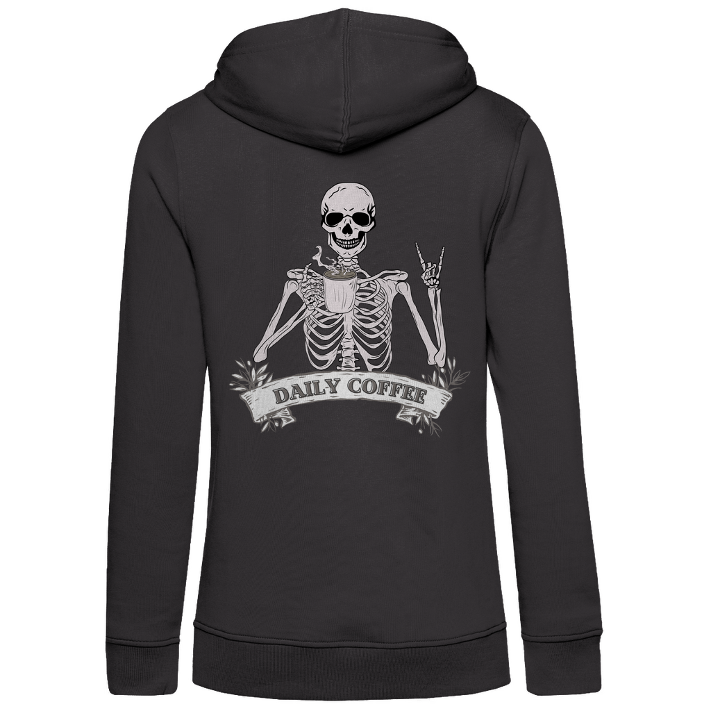 Damen Hoodie Bio-Baumwolle Daily Coffee Skelett