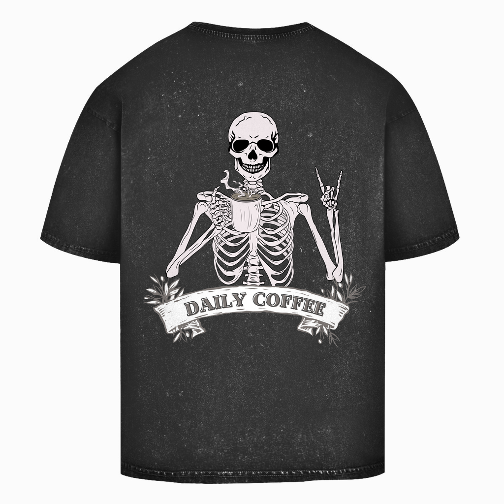 Oversize Washed Unisex T-Shirt Daily Coffee Skelett