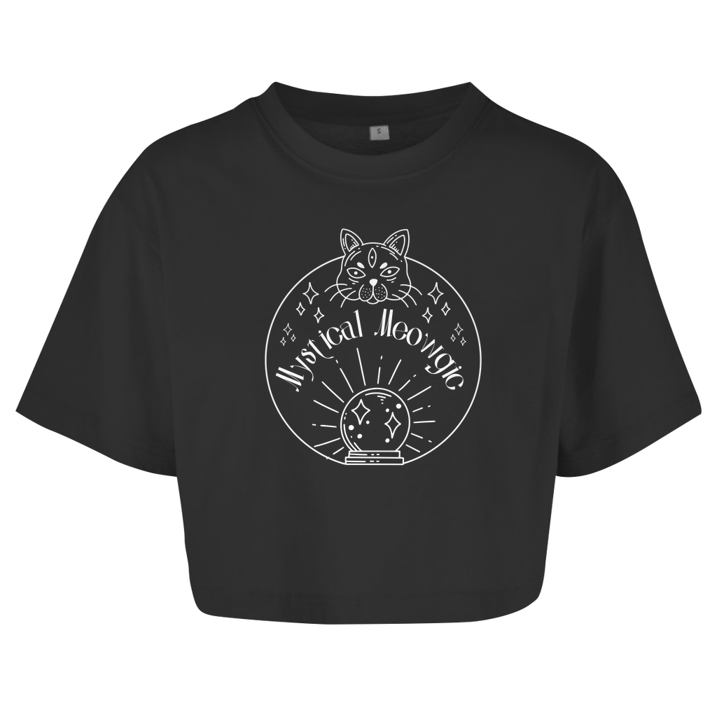 Damen Oversize Crop Top Mystical Meowgic