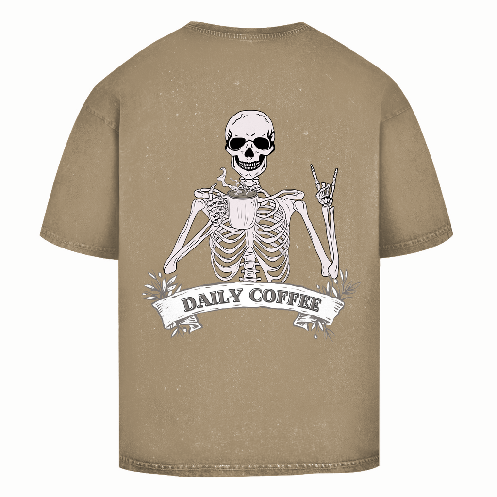 Oversize Washed Unisex T-Shirt Daily Coffee Skelett