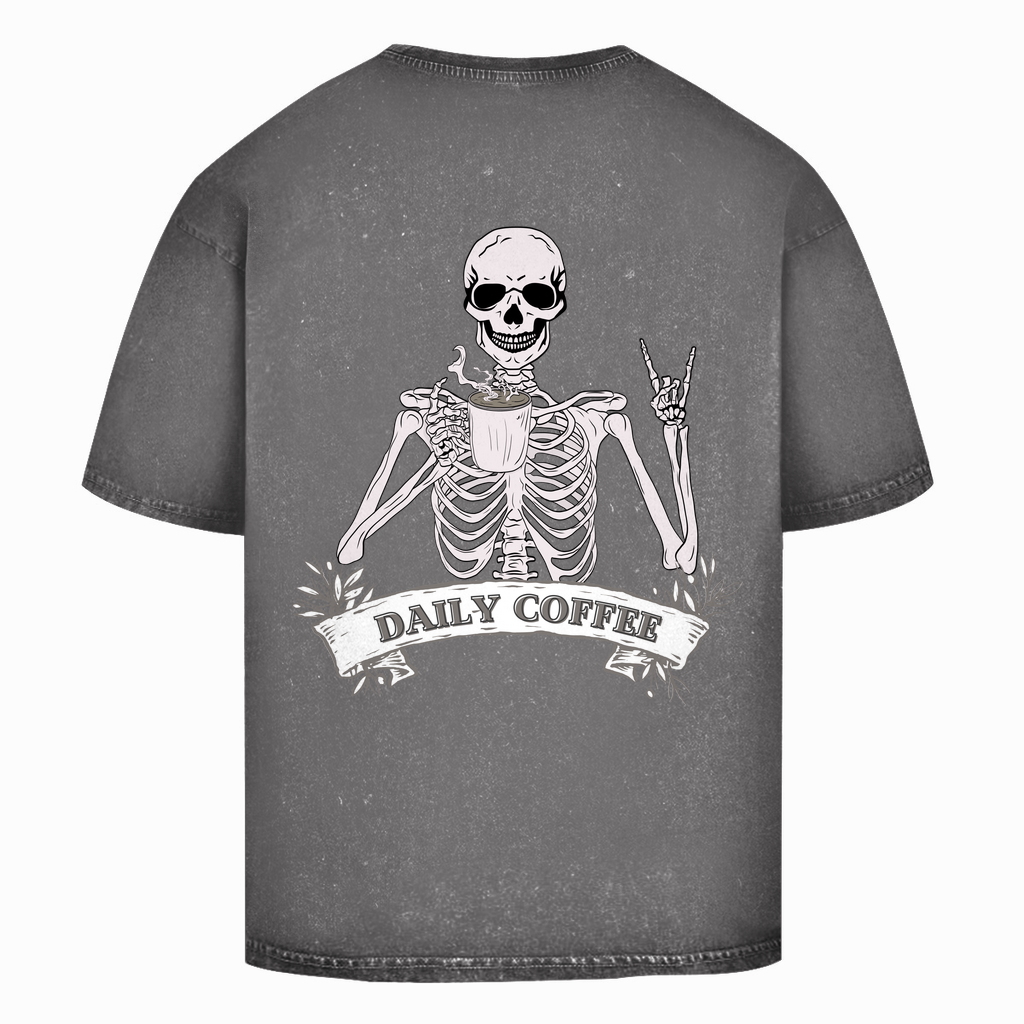 Oversize Washed Unisex T-Shirt Daily Coffee Skelett