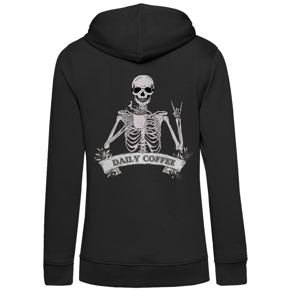 Damen Hoodie Bio-Baumwolle Daily Coffee Skelett