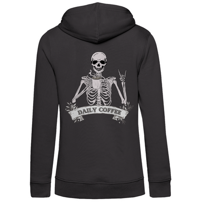 Damen Hoodie Bio-Baumwolle Daily Coffee Skelett