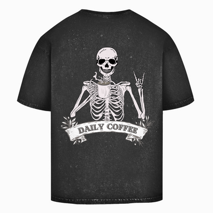 Oversize Washed Unisex T-Shirt Daily Coffee Skelett