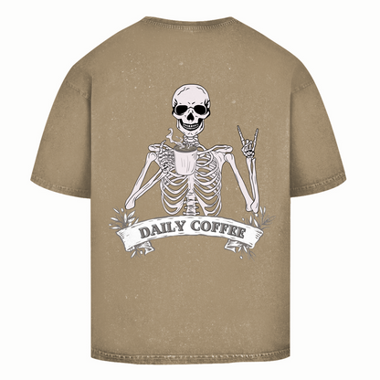 Oversize Washed Unisex T-Shirt Daily Coffee Skelett