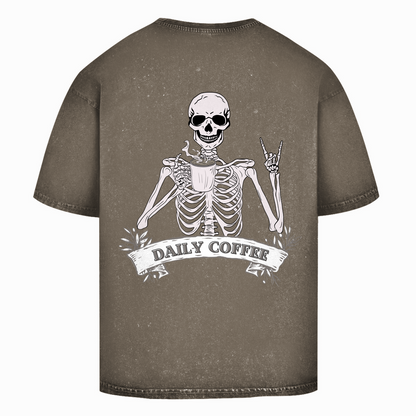 Oversize Washed Unisex T-Shirt Daily Coffee Skelett