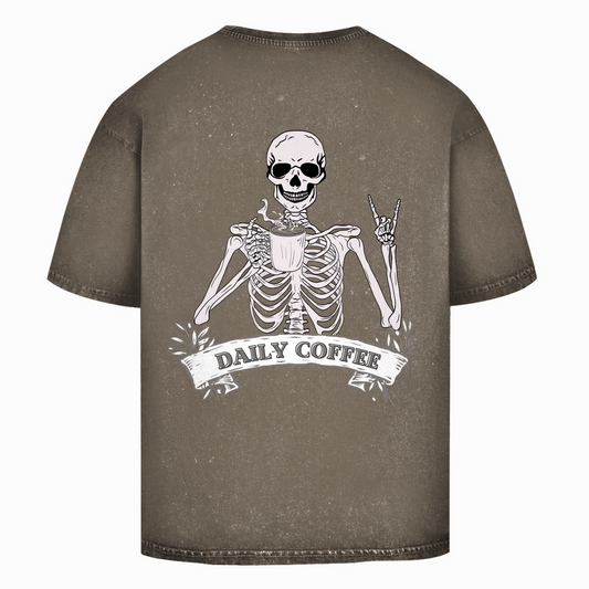 Oversize Washed Unisex T-Shirt Daily Coffee Skelett