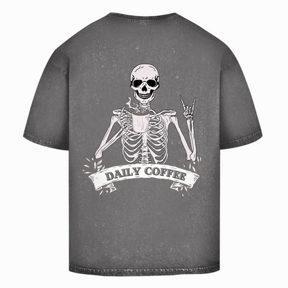 Oversize Washed Unisex T-Shirt Daily Coffee Skelett