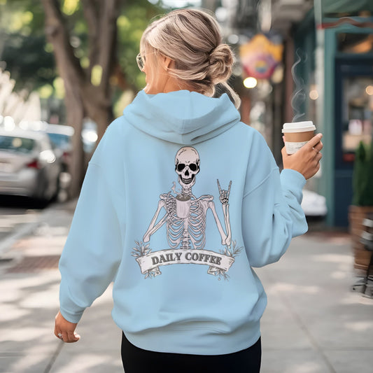 Damen Hoodie Bio-Baumwolle Daily Coffee Skelett