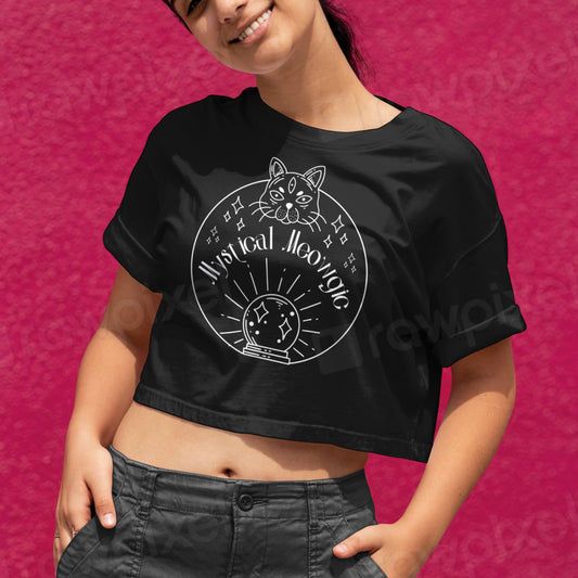 Damen Oversize Crop Top Mystical Meowgic
